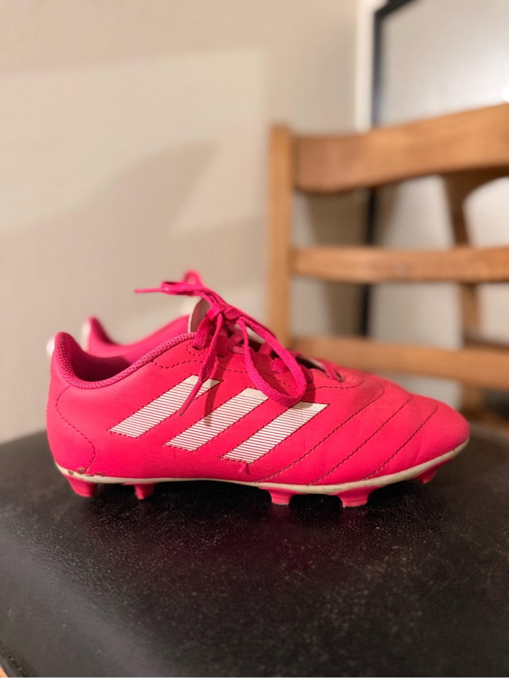 adidas Kids Hot Pink Soccer Cleats with White Stripes